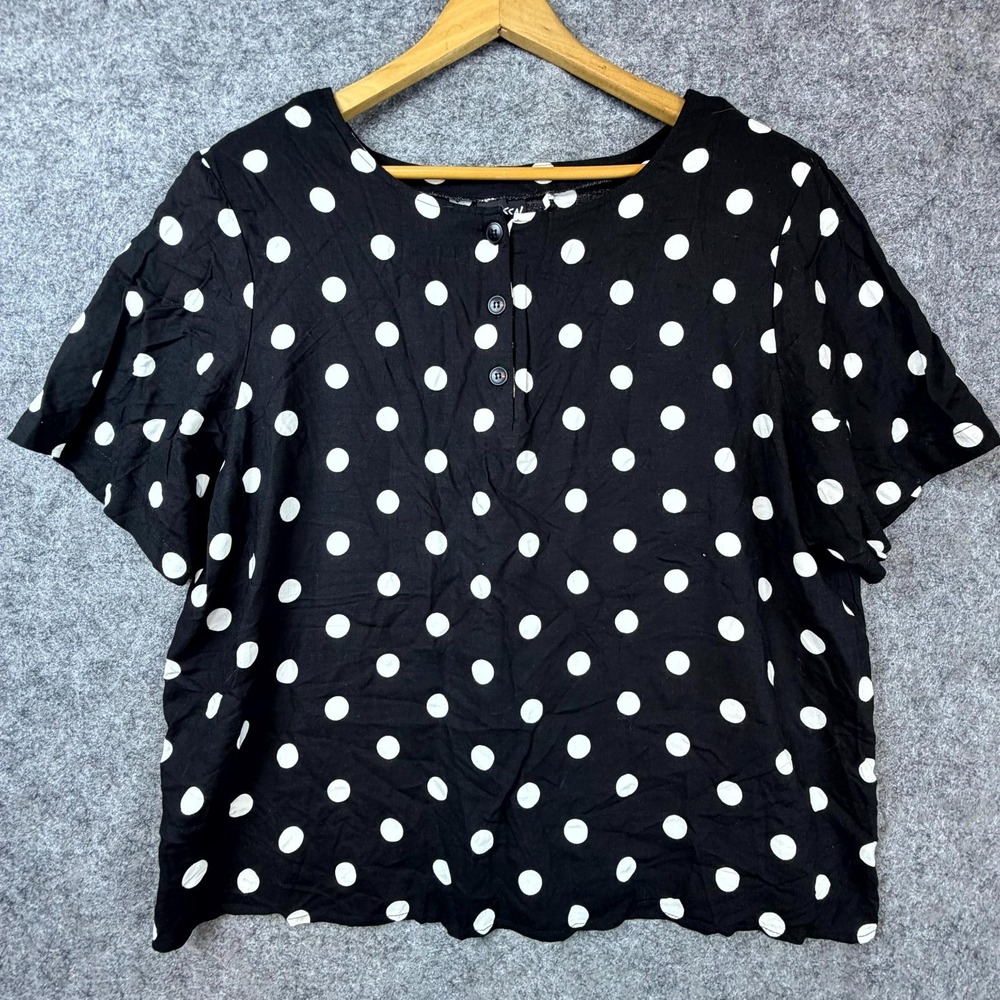 Vintage Marissa Blouse Top Womens XL Black White Polka Dot Office‎ Chic Neutral